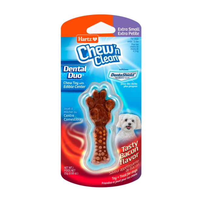 Blue bone shaped dental treat for dogs. Hartz SKU# 3270002413