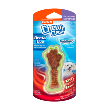 Green bone shaped dental treat for dogs. Hartz SKU# 3270002413