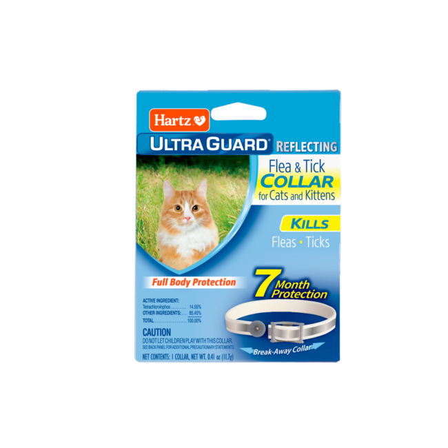 A reflecting flea and tick collar for cats and kittens, Hartz SKU# 3270002899