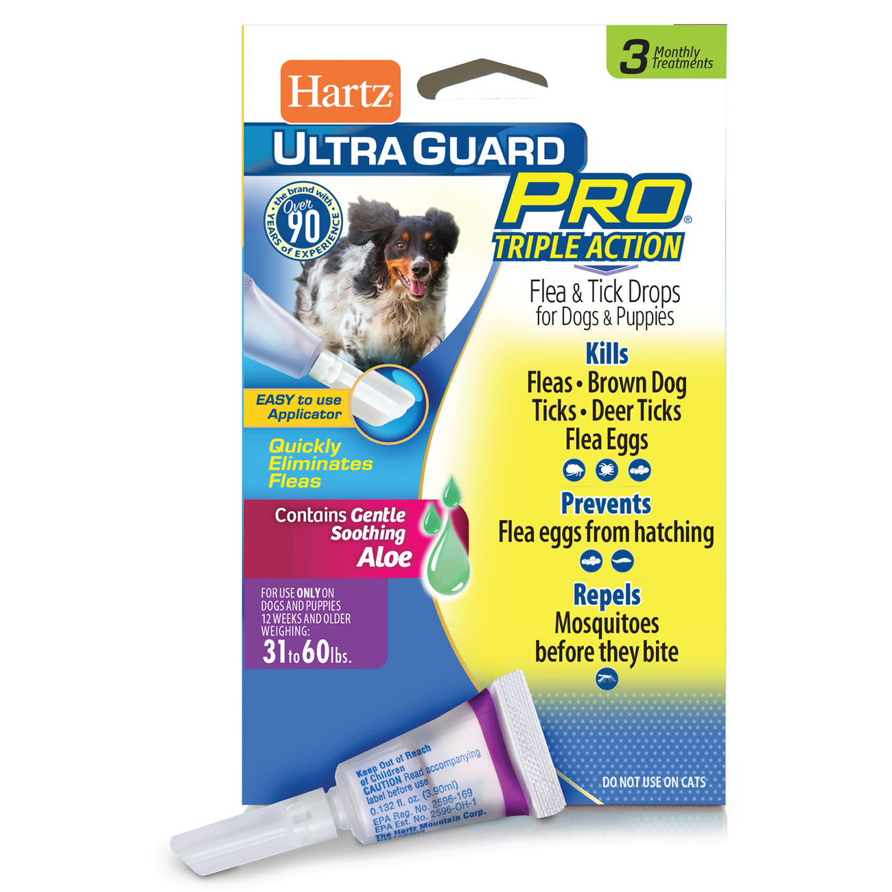 Hartz UltraGuard Pro Flea And Tick Treatment For Large Dogs 30-60lbs, 3  Monthly Treatments