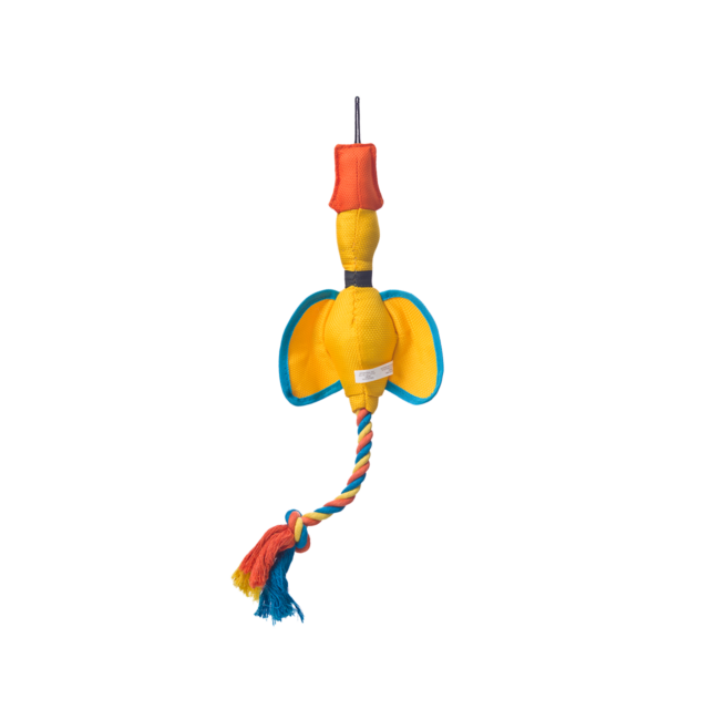 Hartz yellow nose diver squeaky chew toy and rope for large dogs