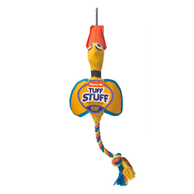 Hartz yellow nose diver squeaky chew toy and rope for large dogs, Hartz SKU# 3270011577