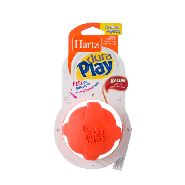 Chewy and squeaky orange latex ball toy for dogs, Hartz SKU 3270014800
