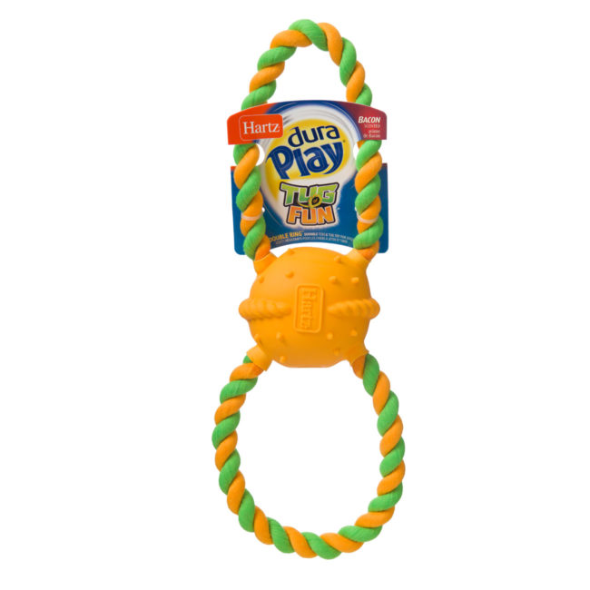 Green and orange cotton rope toy for dogs, Hartz SKU 3270015386
