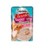 Hartz Delectables™ Lickable Treat chowder yuna and whitefish for senior cats 10+ years. Front of package. The package has a picture of a cat and Hartz Delectables lickable treat chowder.