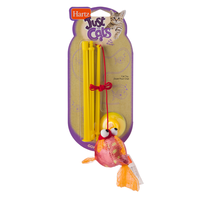 A fishing rod and sparkly yellow fish toy for cats, Hartz SKU 3270088538