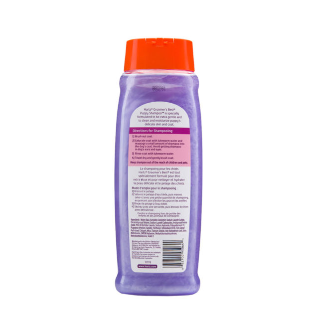 Hartz groomers best puppy shampoo for dogs. Back of package. Hartz SKU#3270095064. Learn more about dog bath and dog shampoo.
