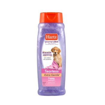 Hartz groomers best puppy shampoo for dogs. Front of package. Hartz SKU#3270095064.