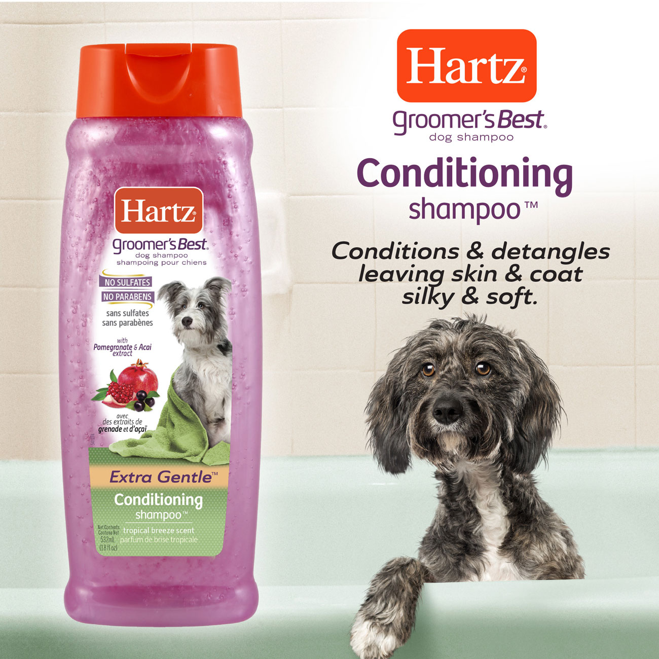 Hartz groomers best conditioning shampoo for dogs. Conditions and detangles leaving skin and coat silky and soft.