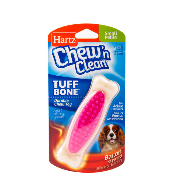 Pink nylon dental dog treat in shape of bone, Hartz SKU 3270097527