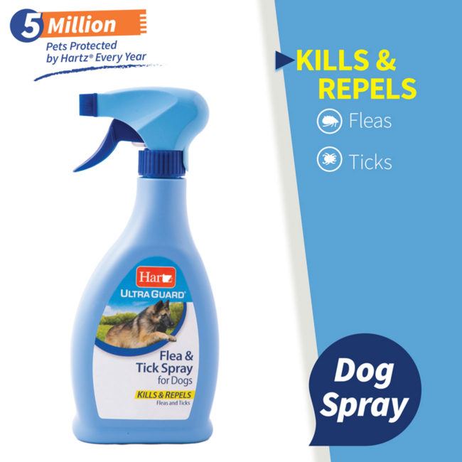 Hartz UltraGuard dog spray kills & repels fleas and ticks.