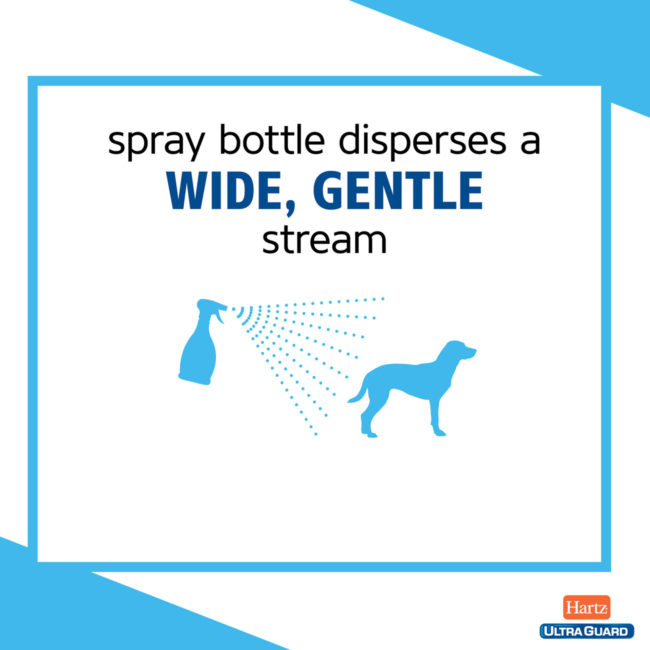 Hartz flea spray disperses a wide gentle spray.
