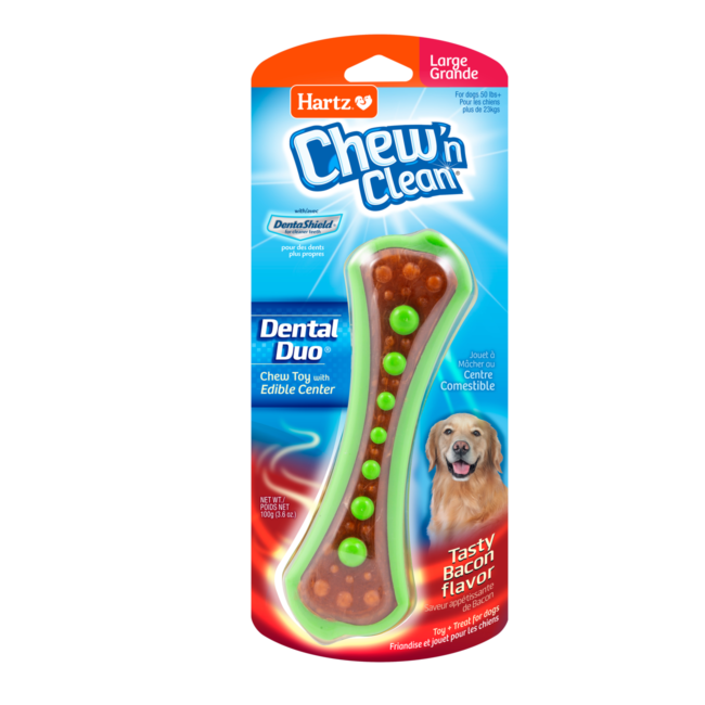 Bone shaped dental dog treat, with green beads, Hartz SKU# 3270005416