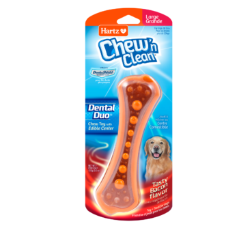Bone shaped dental dog treat, with orange beads, Hartz SKU# 3270005416