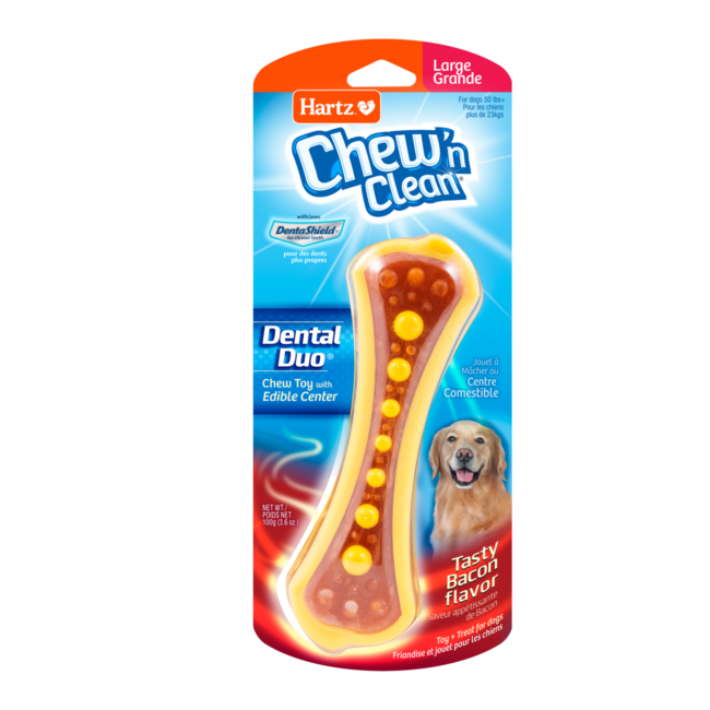 Bone shaped dental dog treat, with yellow beads, Hartz SKU# 3270005416