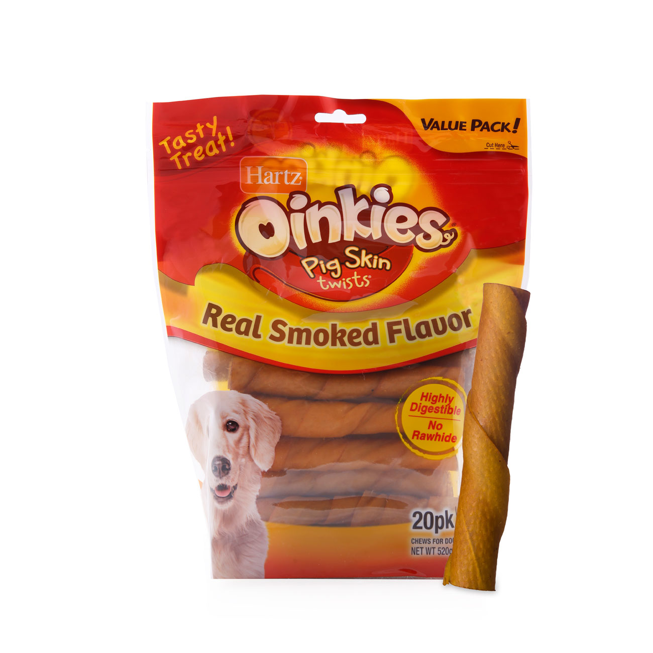 Hartz Oinkies Smoked Pig Skin Twists with Sausage Flavored Stuffed Middle 15 Pack