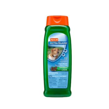Hartz Ultraguard Rid Flea shampoo for dogs. Front of package. Hartz SKU# 3270051733