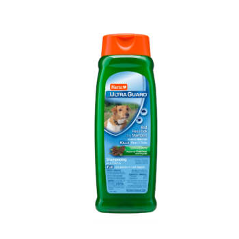 Hartz Ultraguard Rid Flea shampoo for dogs. Front of package. Hartz SKU# 3270051733