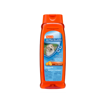 Hartz Ultraguard Rid Flea shampoo for dogs with Citrus Scent. Front of package. Hartz SKU# 3270051735