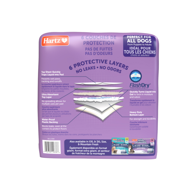 Hartz® Home Protection™ Odor Eliminating Dog Pads help in erasing dog odor.