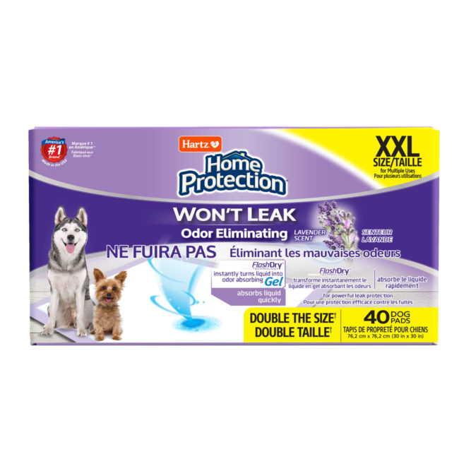 Hartz odor eliminating lavender scented XXL dog pads. 40 count package.
