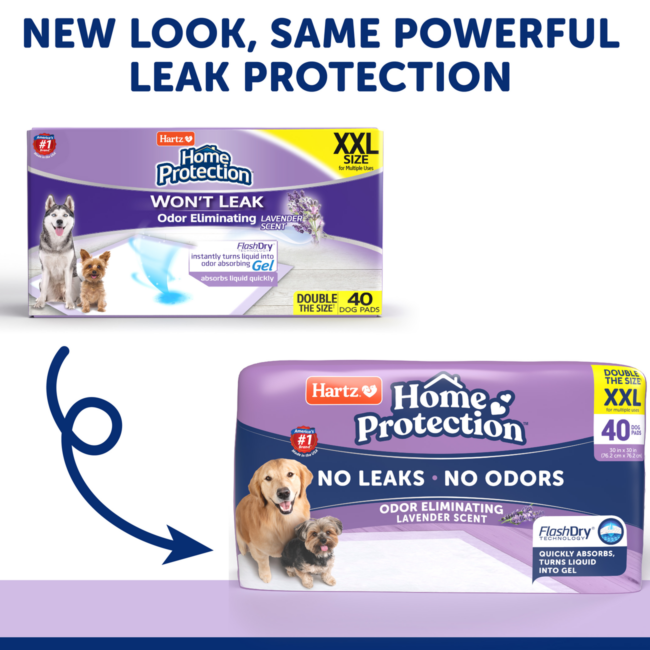 Hartz Home Protection XXL Lavender scented dog pads. New look, same powerful protection.