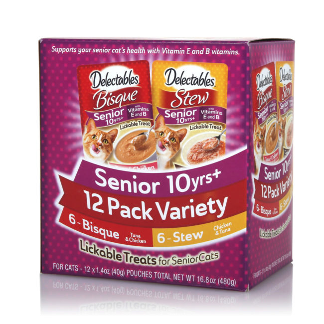 12 pack of bisque and stew treats for senior cats, Hartz SKU 3270015746