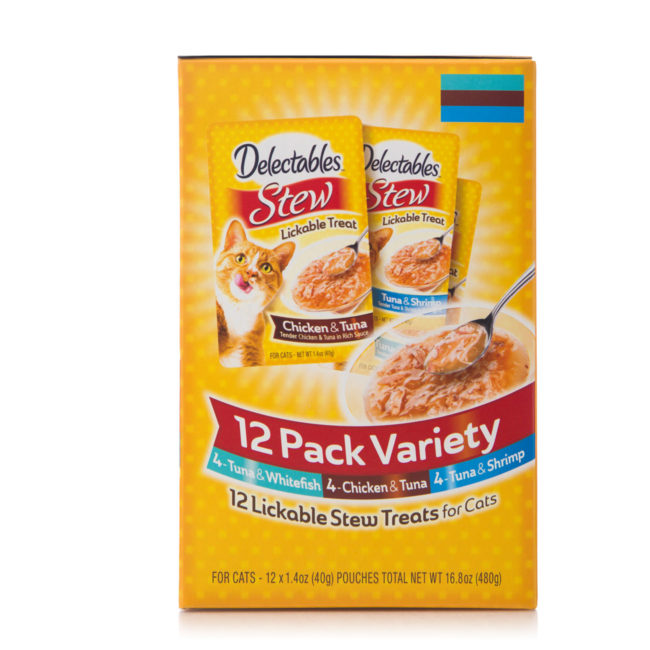12 pack variety of real chicken and fish stew for cats, Hartz SKU 3270015468