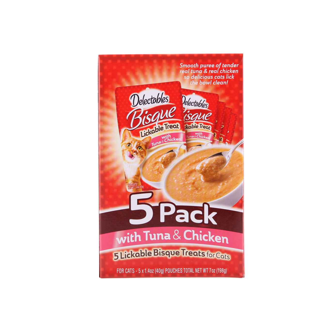 Delectables Bisque. 5 pack of real tuna and chicken bisque for cats, Hartz SKU 3270015467