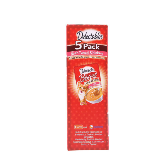 Delectables Lickable Bisque Treats for cats. 5 pack of real tuna and chicken bisque for cats, Hartz SKU 3270015467