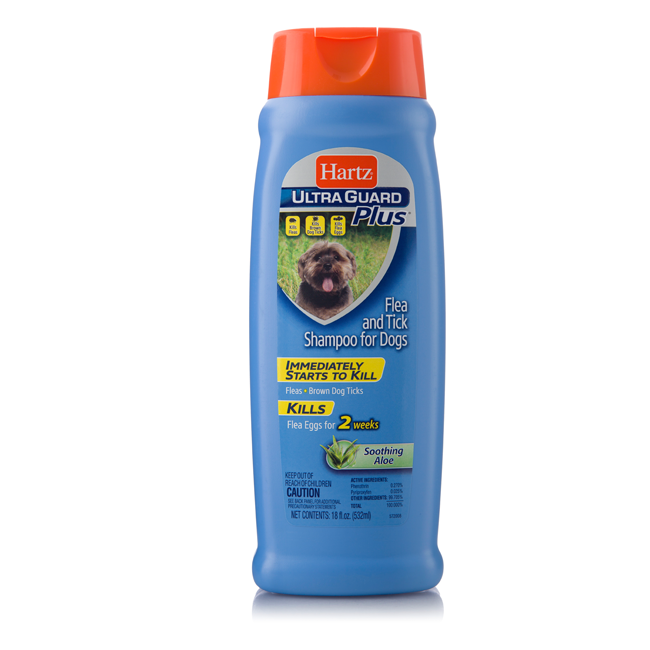 Hartz UltraGuard Plus flea and tick shampoo with aloe for dogs, Hartz SKU# 3270002406.