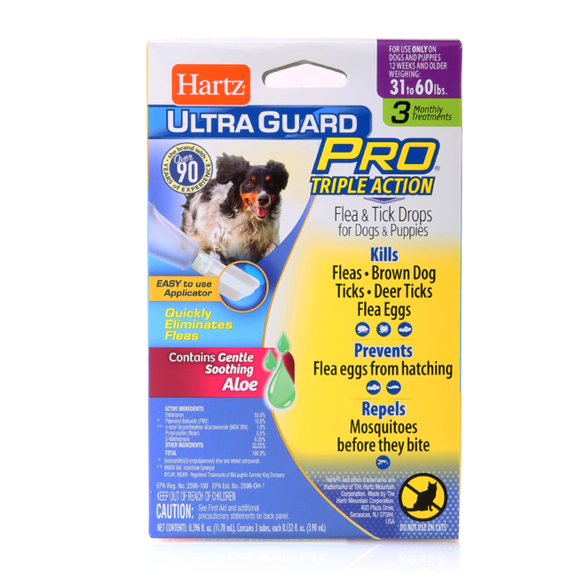 Hartz SKU#3270010876. Hartz UltraGuard Pro flea tick treatment for dogs. Front of package.
