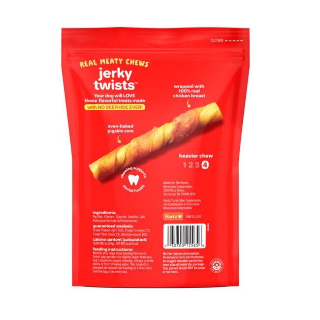 Hartz Oinkies jerky twists, 8 pack. Back of package.