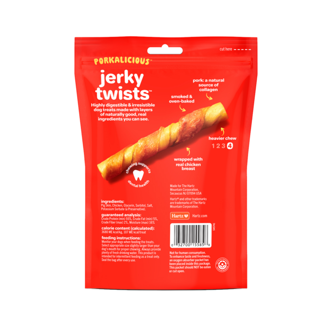 Hartz Oinkies Porkalicious jerky twists pork dog treats. 8 pack.