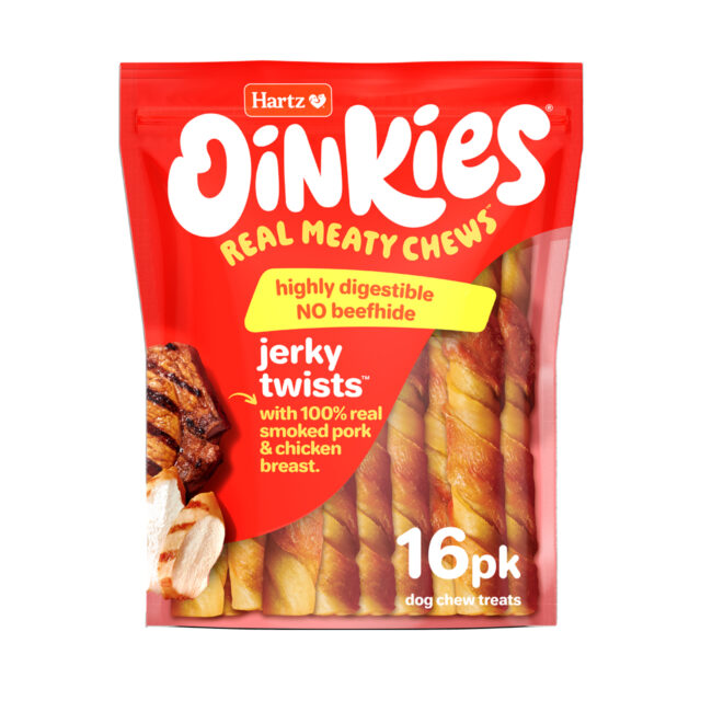 Hartz Oinkies real meaty chews jerky twists dog treat. 16 pack.