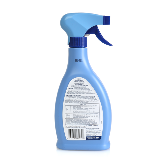 Hartz® UltraGuard Plus® Flea & Tick Home Spray 16oz. Back of bottle.