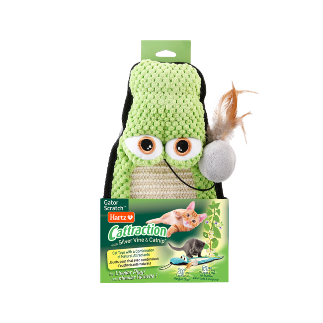 Cattraction silver vine and catnip green Gator Scratch cat toy.