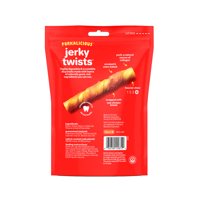Hartz Oinkies Porkalicious jerky twists pork dog treats. 10 pack. Hartz SKU# 3270015872