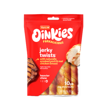 Hartz Oinkies Porkalicious jerky twists pork dog treats. 10 pack.