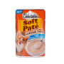 Hartz delectables lickable treat pate with tuna and shrimp. Front of package has an image of a cat and a bowl of lickable treat pate.