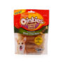 Hartz Oinkies lasting chew bones. Front of package shows a dog and a clear panel to see the chicken dog treat.