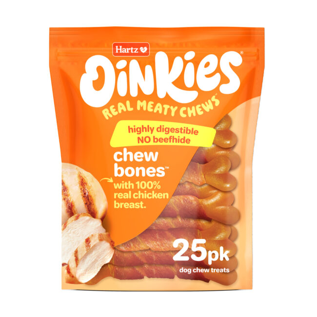 Hartz Oinkies Real Meaty Chews Chew Bones front of package - Hartz SKU# 3270015907