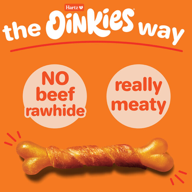 Hartz Oinkies chew bone. Contains no beefhide and is real meaty.