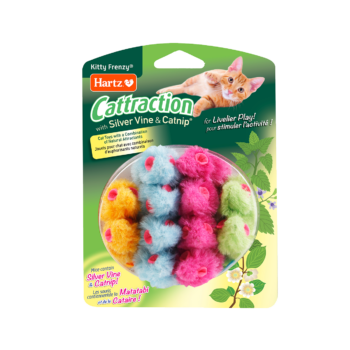 Cattraction Kitty Frenzy cat toy contains silver vine and catnip.