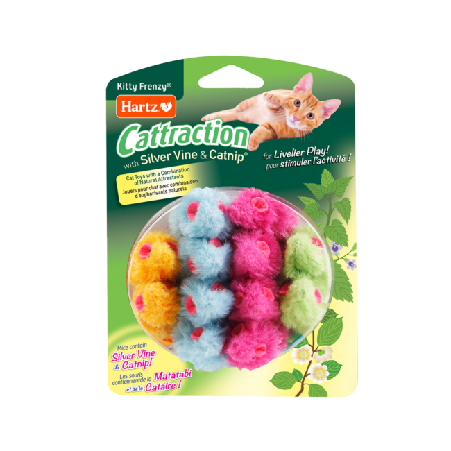 Cattraction Kitty Frenzy cat toy contains silver vine and catnip.