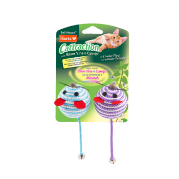 Hartz cattraction silver vine and catnip bell mouse cat toy.
