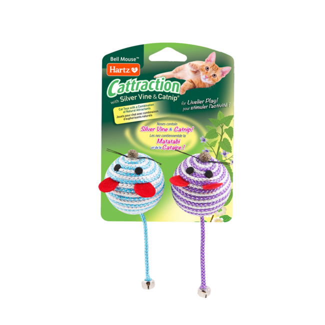 Hartz cattraction silver vine and catnip bell mouse cat toy.