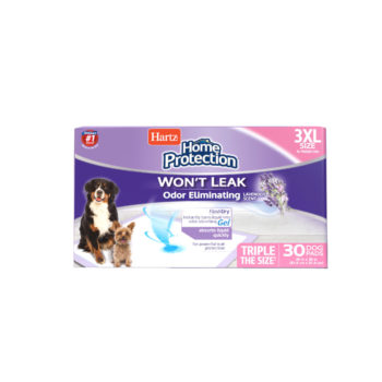 Hartz Home Protection Odor Eliminating Dog Pads. Front of 100 count package. Hartz SKU# 3270014840