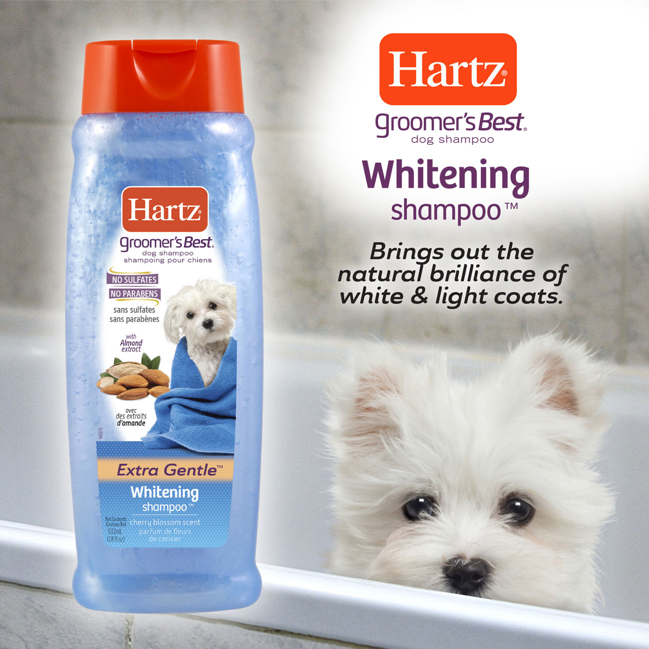 Hartz groomers best whitening shampoo. Brings out the natural brilliance in white and light coats.