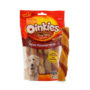 Smoked pig skin treats for dogs, in an 8 pack, Hartz SKU 3270015376. Bacon flavored wrap out of package.